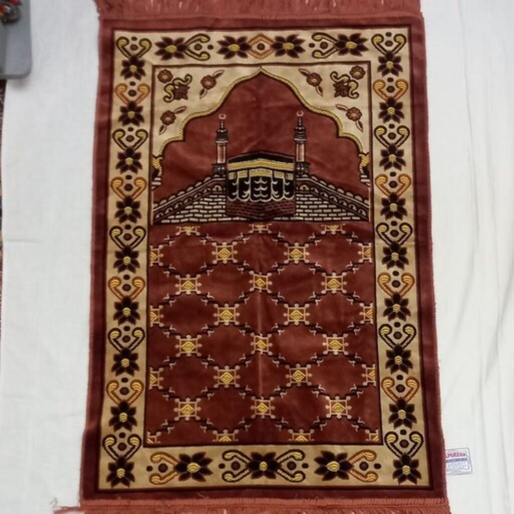 Tapis de prière islamique en velours Janamaz Sajadah rembourré Kaaba rouge brique