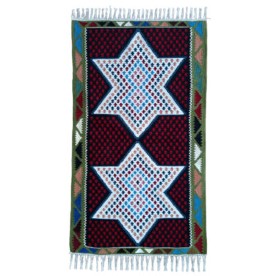 Tapis Kilim fait main d'Iran, motif géométrique blanc, mélange de coton et matériaux naturels