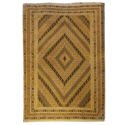 Tapis Kilim fait main d'Iran, Sirjan, motif géométrique marron, pure laine