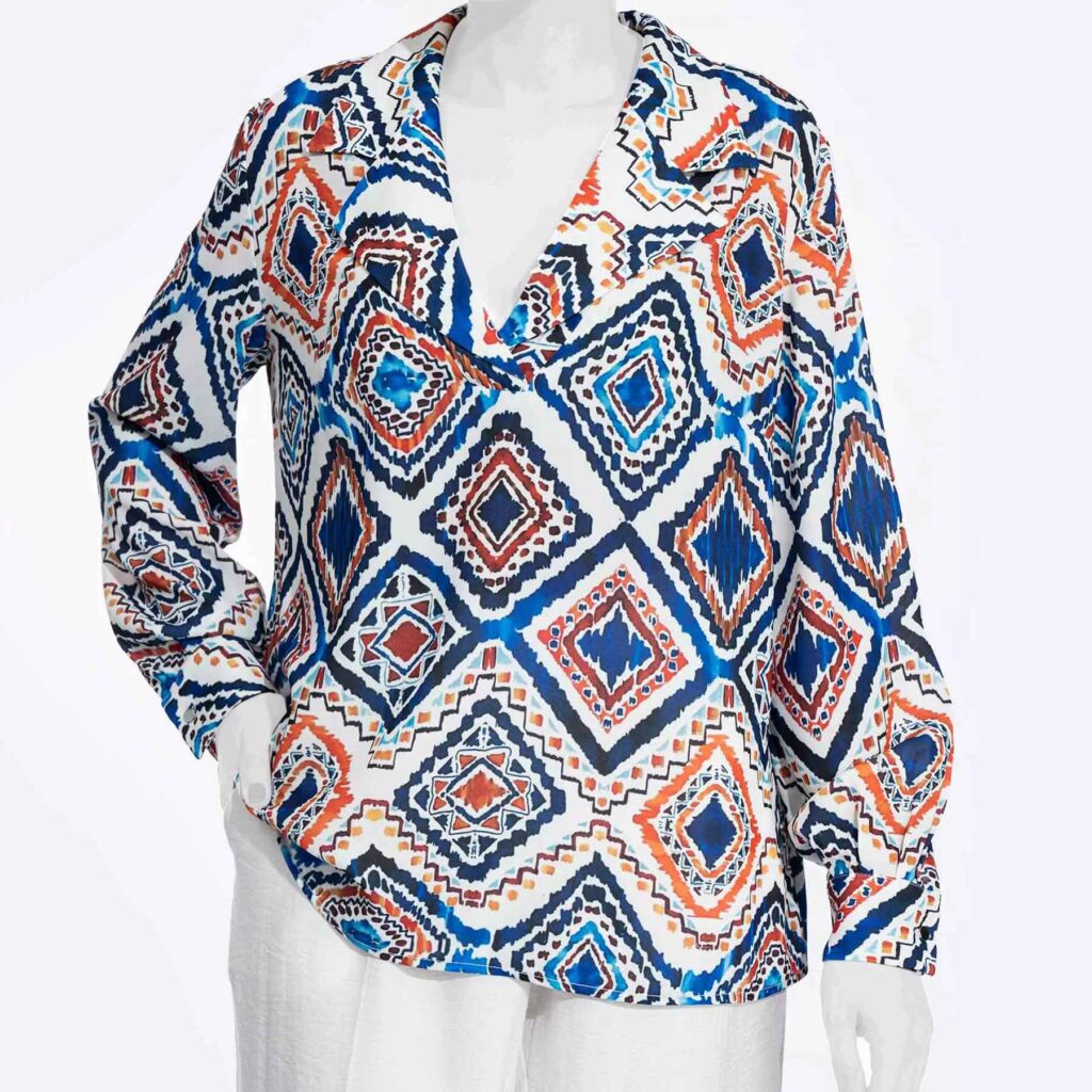 Blouse à manches longues pour femmes avec design géométrique vibrant