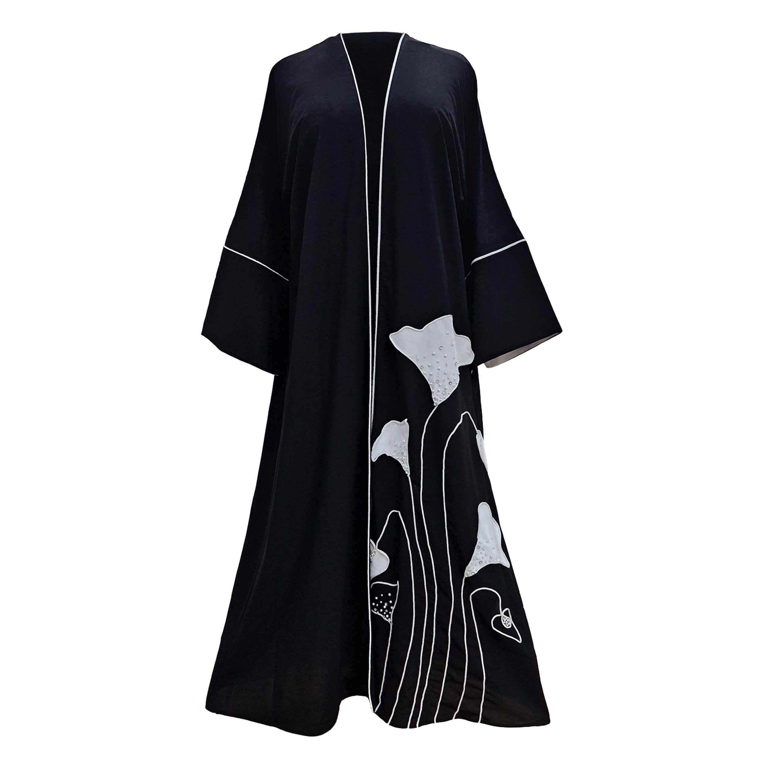 Abaya coupe ample pour femmes musulmanes avec design de passepoil blanc