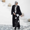 Abaya coupe ample pour femmes musulmanes avec design de passepoil blanc