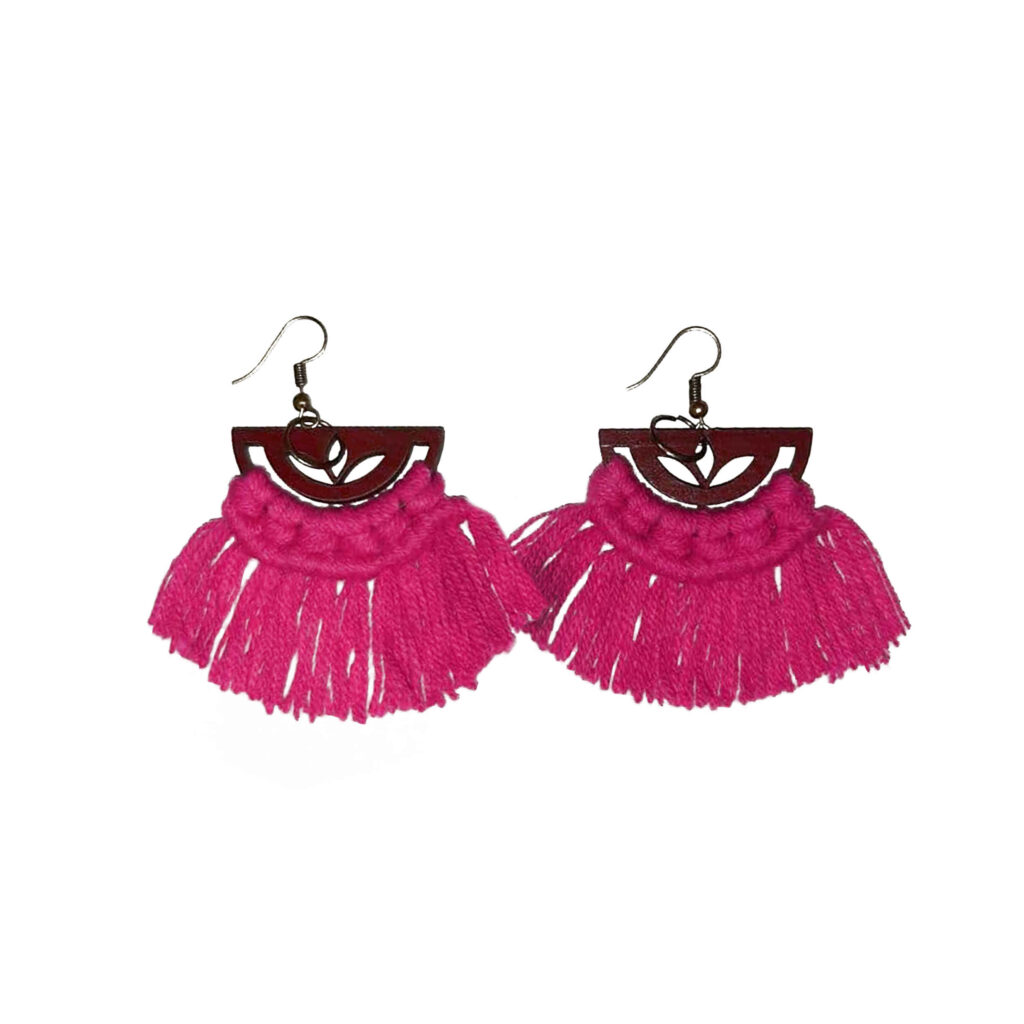 Boucles d'oreilles créoles à pompons en macramé pour femmes, modèle Sadaf