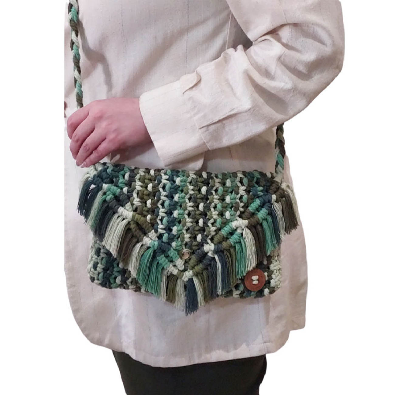 Sac bandoulière en macramé tissé à la main pour femmes, modèle Nature