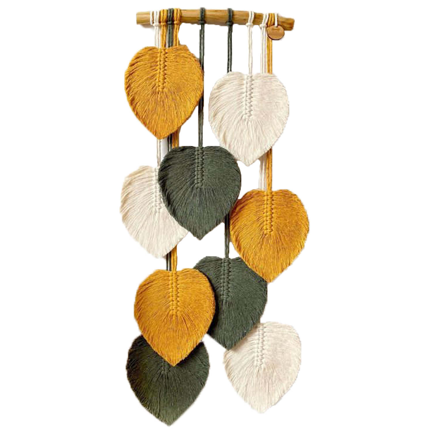 Tenture murale en macramé - Art bohème, feuilles colorées