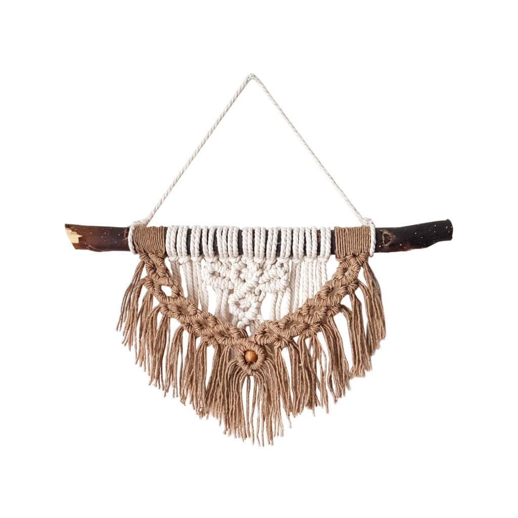 Tenture murale en macramé - Art bohème avec bois