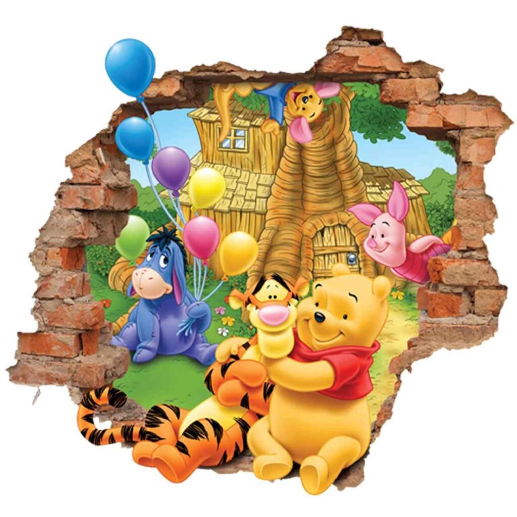 Autocollant mural 3D pour chambre de bébé – Modèle Winnie l’Ourson et ses amis