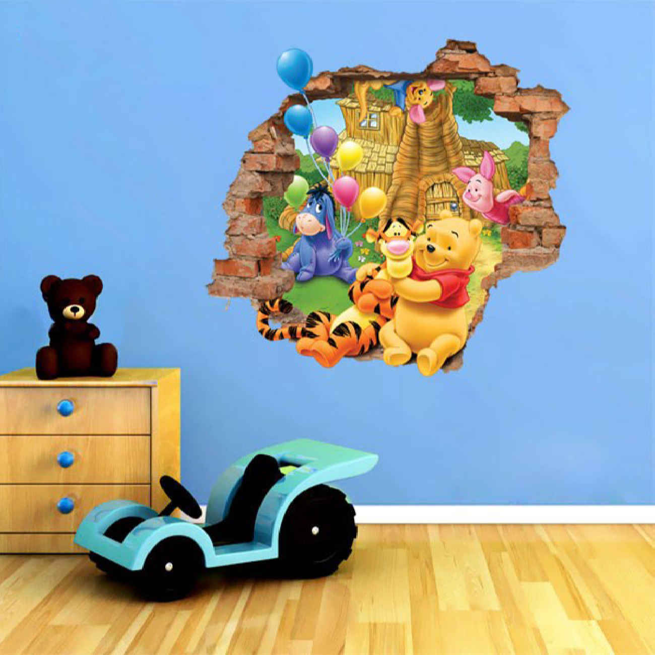 Autocollant mural 3D pour chambre de bébé – Modèle Winnie l’Ourson et ses amis