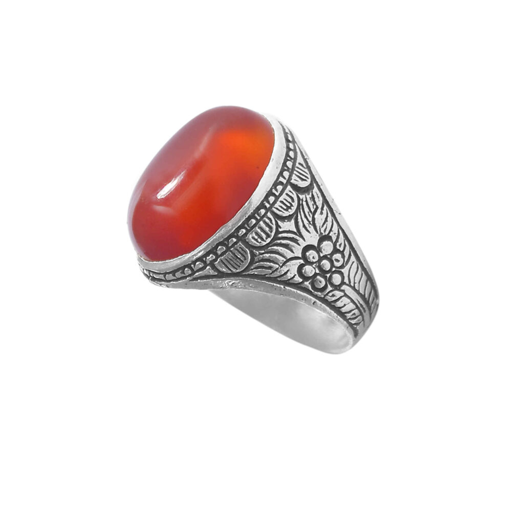 Bague en argent Agate pour homme Élégance Rouge Modèle Fleur