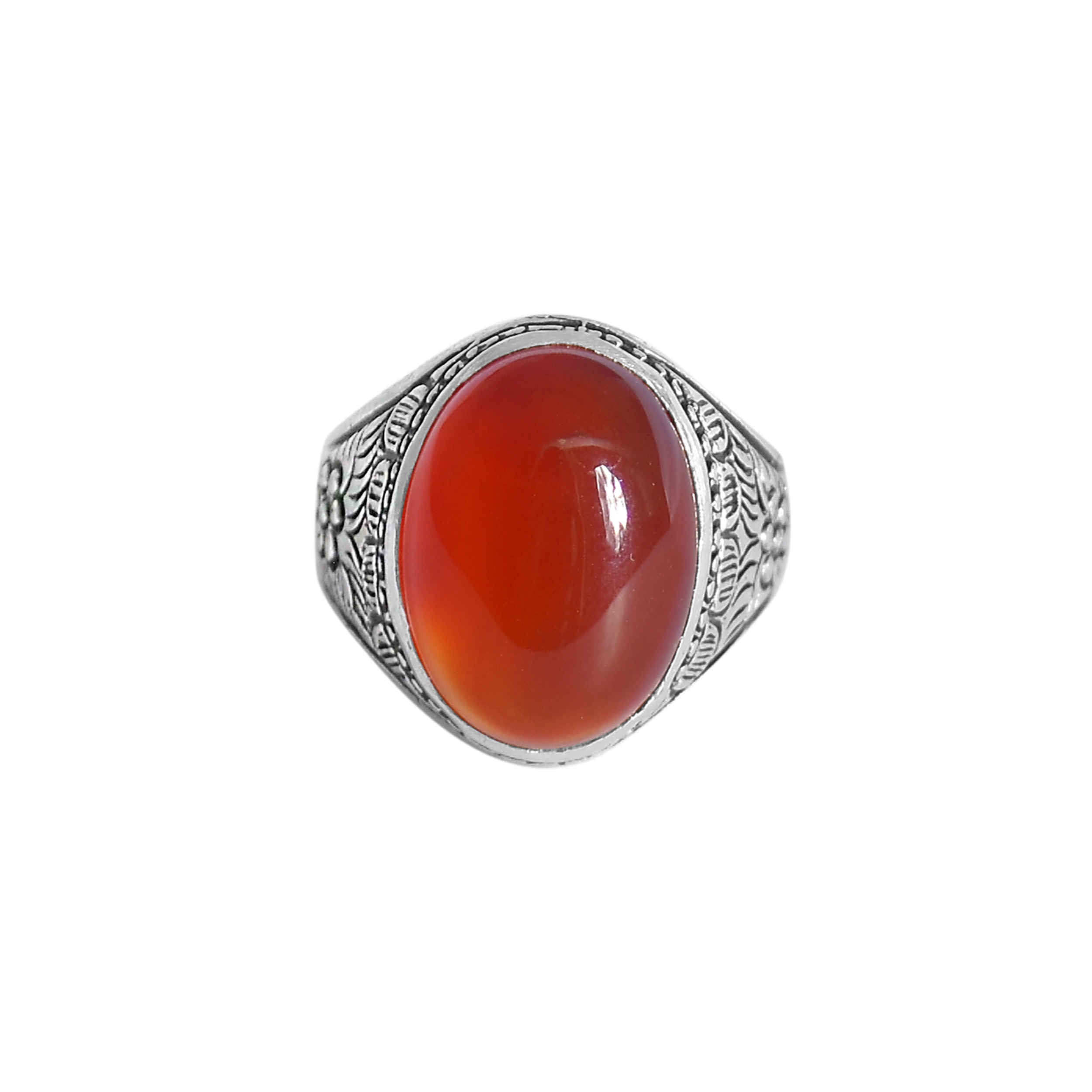 Bague en argent Agate pour homme Élégance Rouge Modèle Fleur