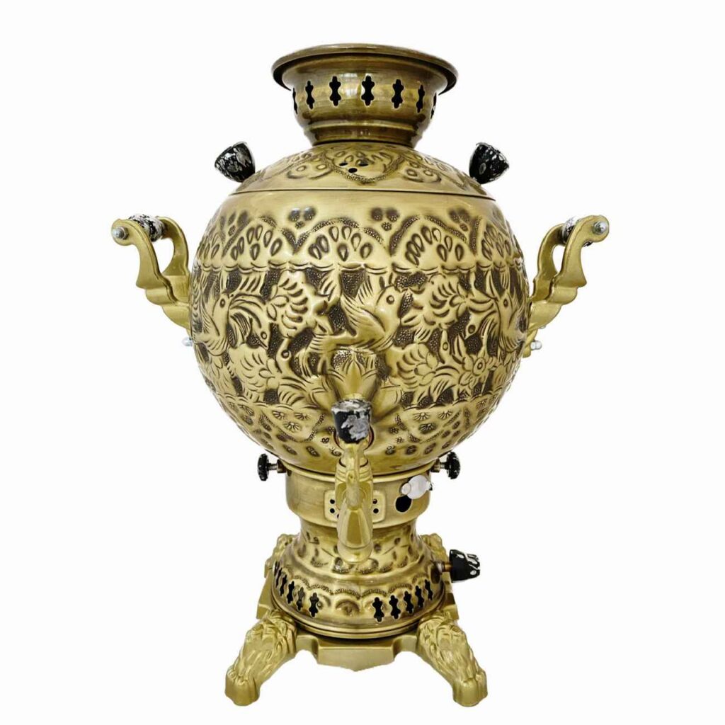 Samovar à gaz en laiton persan au design traditionnel pour préparation du thé