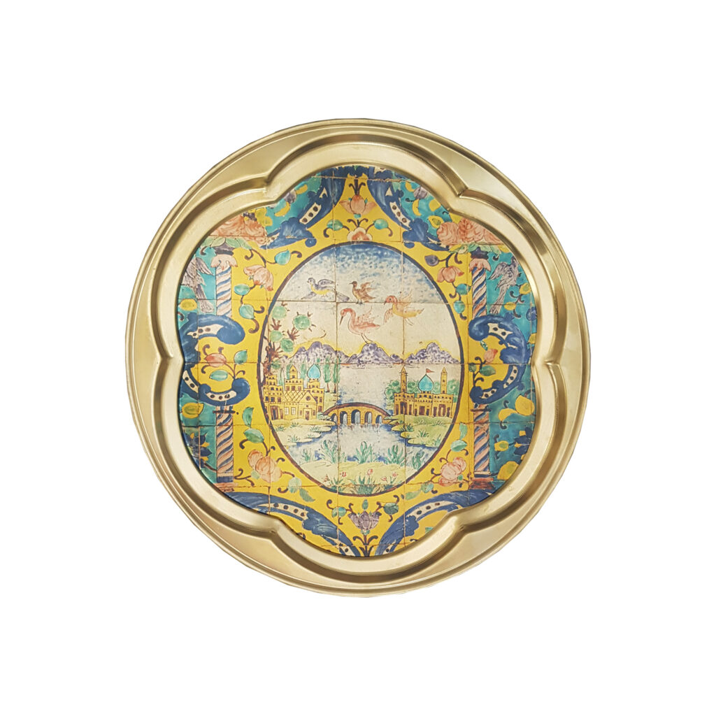 Plateau de service en laiton persan, élégance dans le design paysager