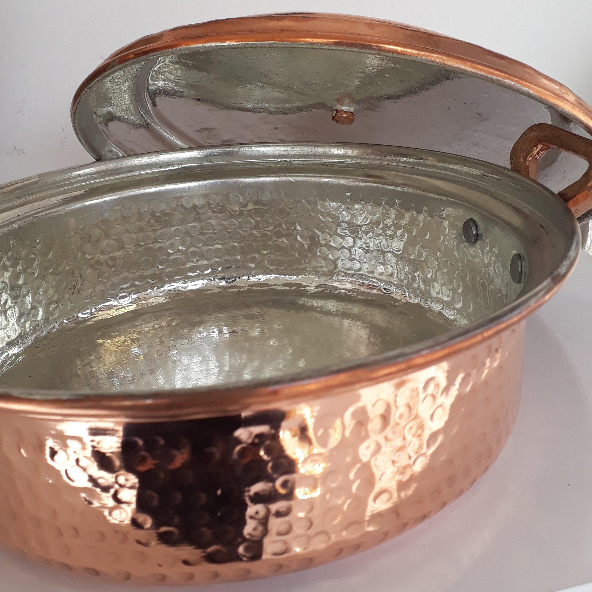 Poêle à sauter en cuivre persan – Martelée à la main avec couvercle (Modèle Aidin)