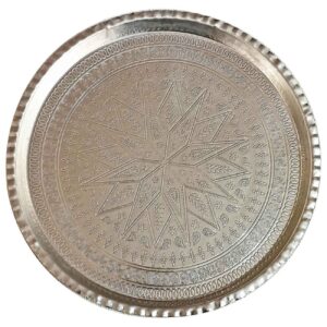 Plat de Service Persan en Cuivre Martelé Traditionnellement Gravé à la Main