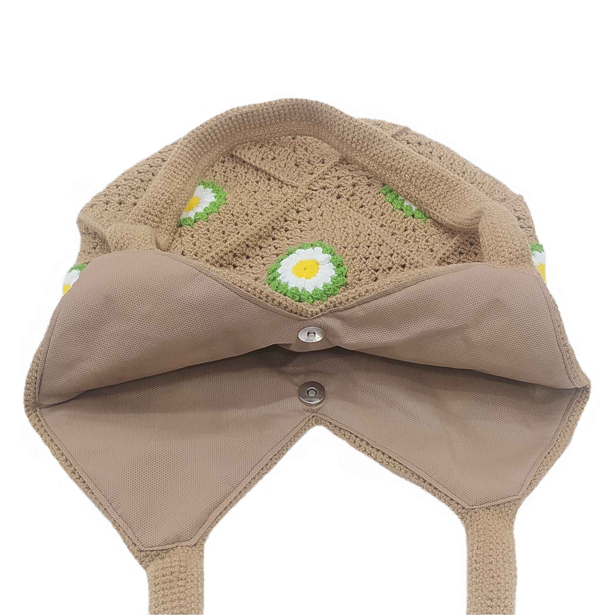 Sac tote crochet tissé à la main avec design de camomille
