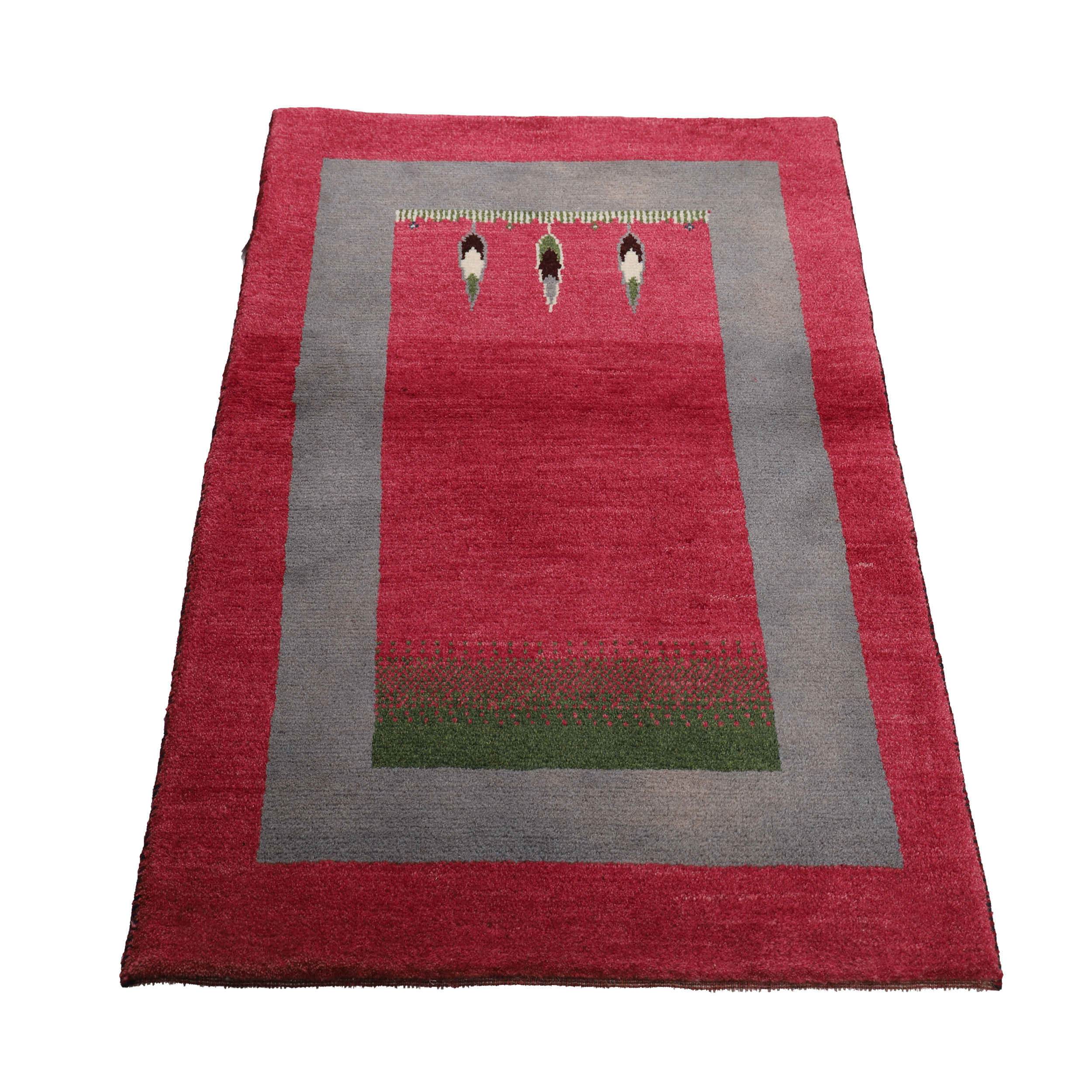 Tapis Gabbeh Persan en laine authentique tissé à la main dans le Fars, motifs d’arbres bordés