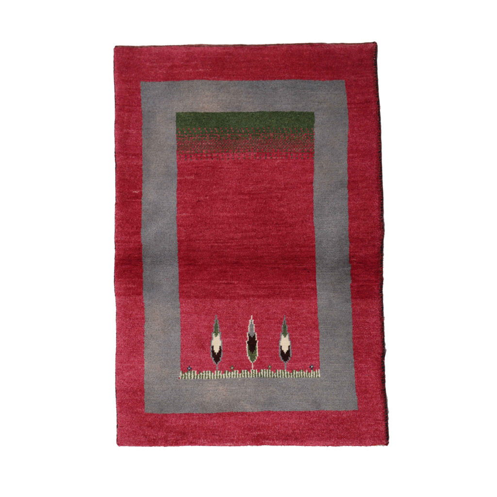 Tapis Gabbeh Persan en laine authentique tissé à la main dans le Fars, motifs d'arbres bordés