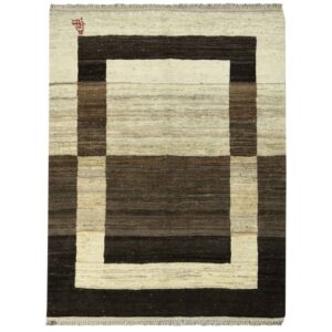 Tapis Gabbeh persan avec laine tissé à la main en Fars bordé marron