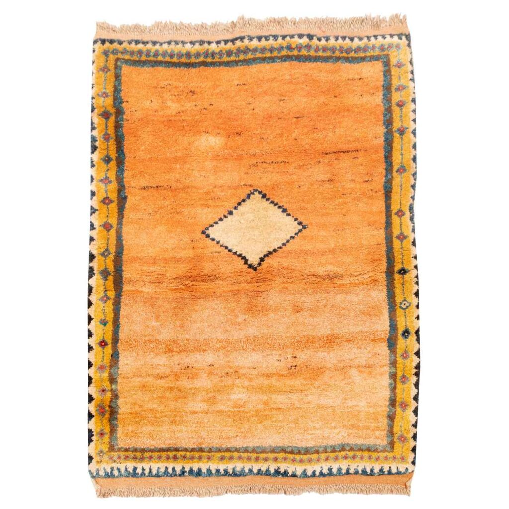 Tapis Gabbeh persan avec laine tissé à la main en Fars géométrique bordé