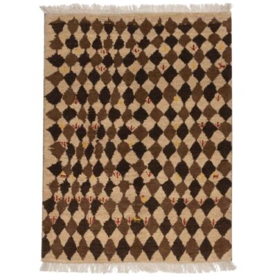 Tapis Gabbeh Kheshti persan - Géométrique, Marron, Laine, Noué main