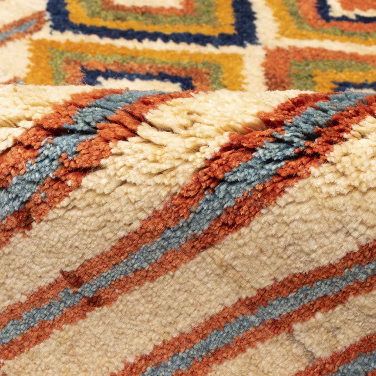 Tapis Gabbeh persan avec laine tissé à la main en Fars géométrique rayé crème