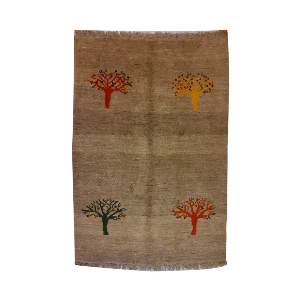 Tapis Gabbeh persan avec laine tissé à la main en Shiraz motifs d'arbres marron