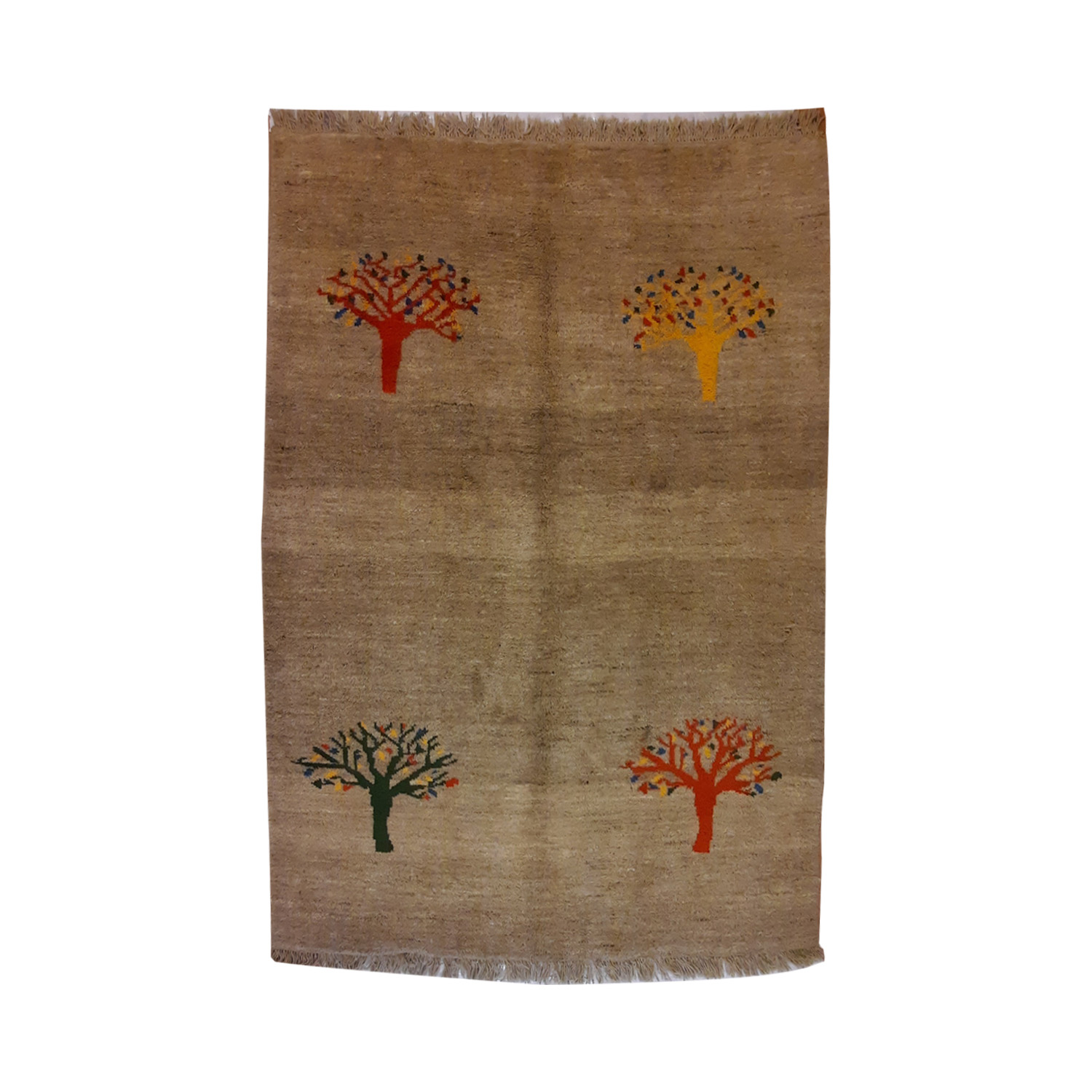Tapis Gabbeh persan avec laine tissé à la main en Shiraz motifs d'arbres marron