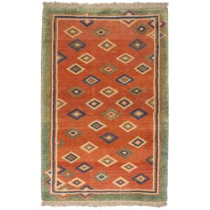 Tapis Gabbeh persan en laine tissé à la main en Fars géométrique orange
