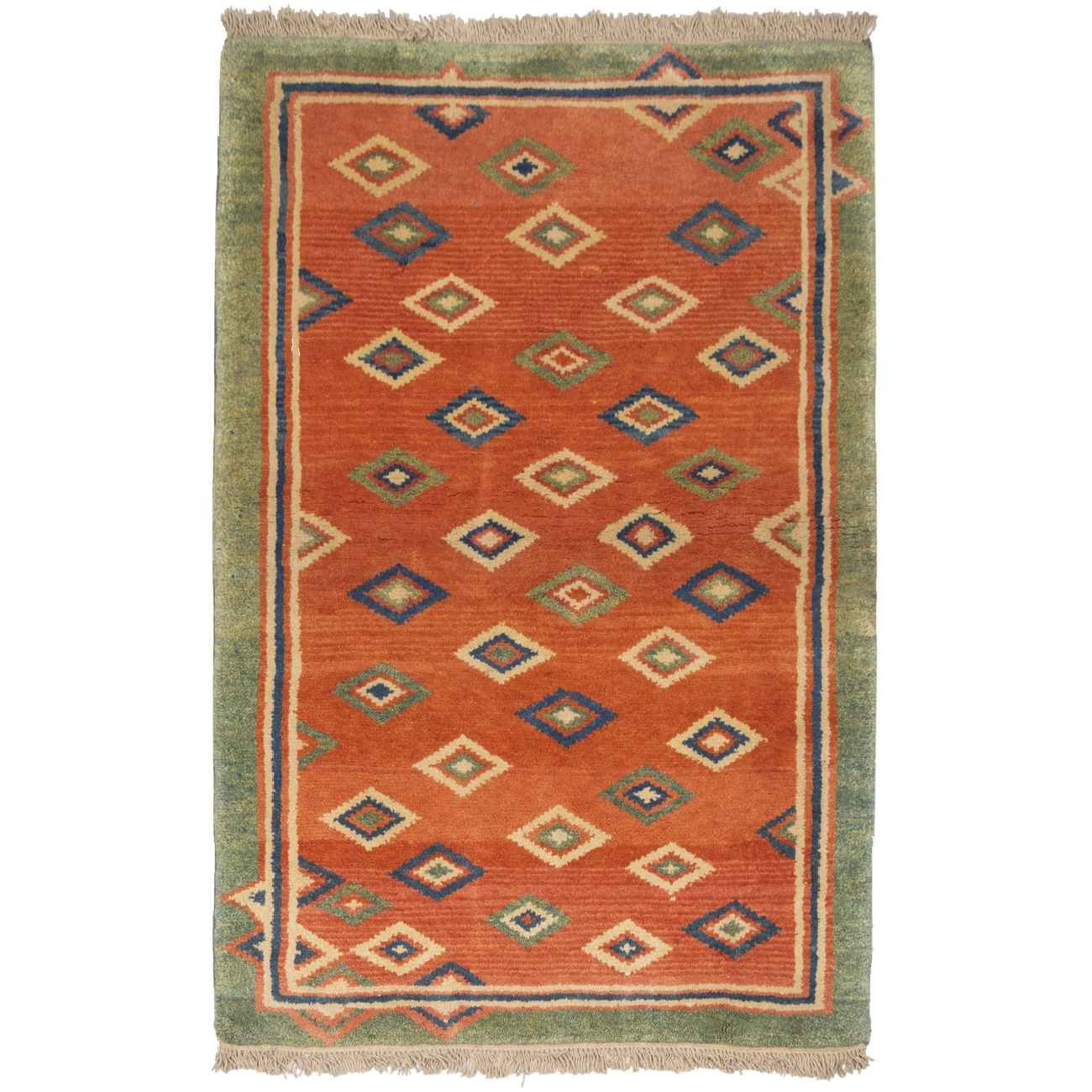 Tapis Gabbeh persan en laine tissé à la main en Fars géométrique orange
