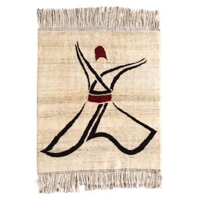 Tapis Gabbeh persan minimaliste - Design derviche, Crème, Mélange laine