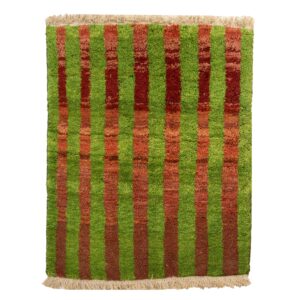 Tapis en laine Gabbeh persan tissé à la main en Khorasan rayé vert