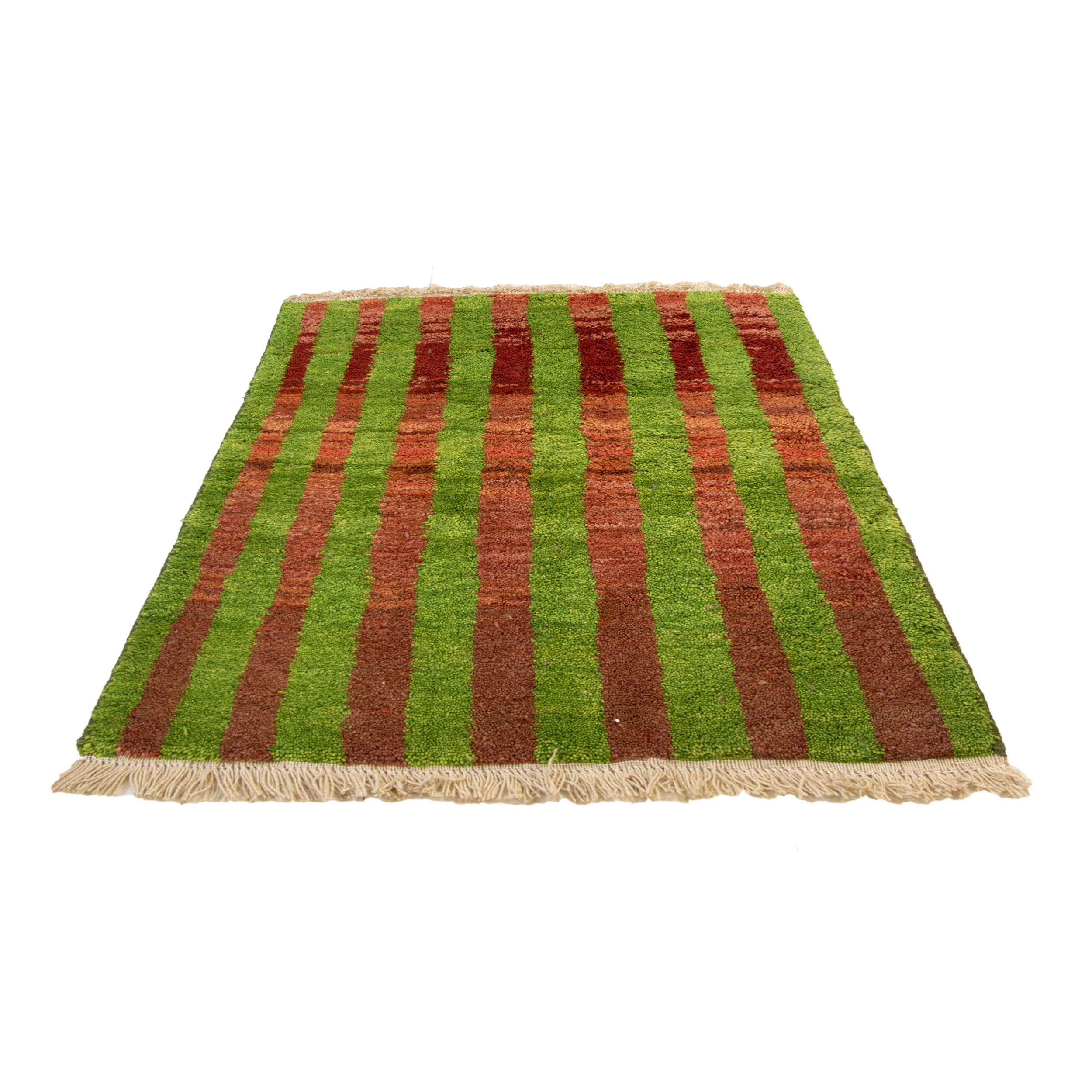 Tapis en laine Gabbeh persan tissé à la main en Khorasan rayé vert