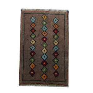 Tapis Gabbeh persan en laine tissé à la main en Shiraz géométrique marron