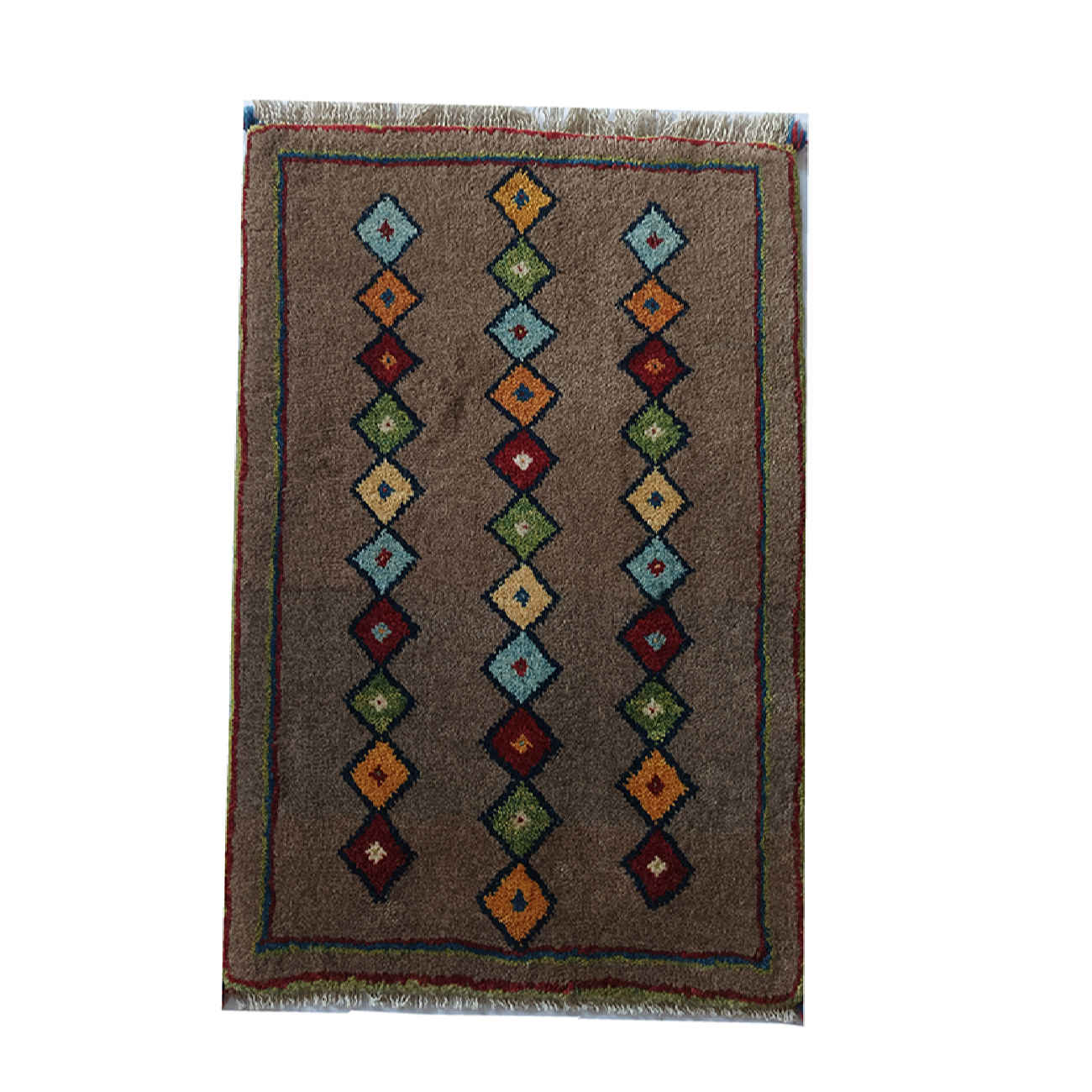Tapis Gabbeh persan en laine tissé à la main en Shiraz géométrique marron