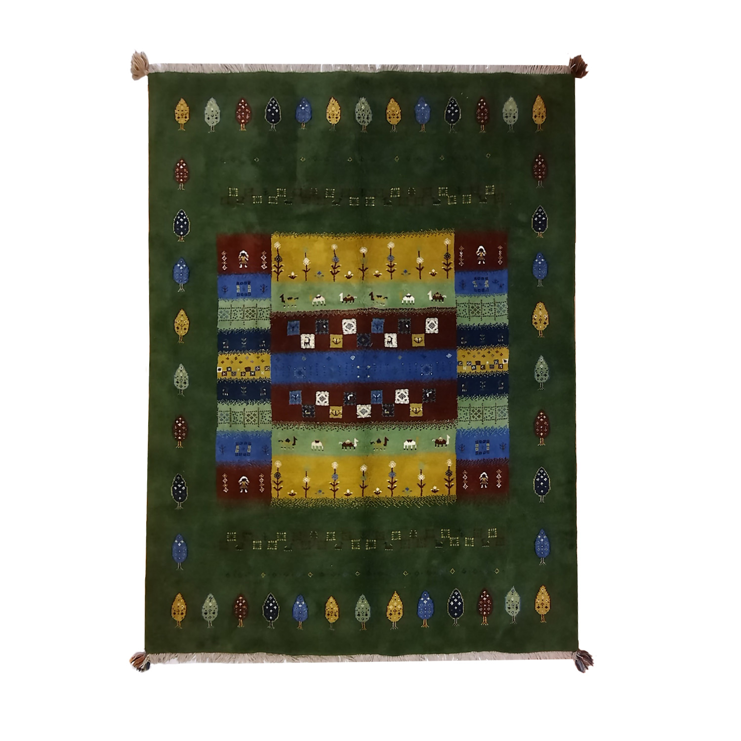 Tapis Gabbeh persan en laine tissé à la main en Shiraz motifs d'arbres verts