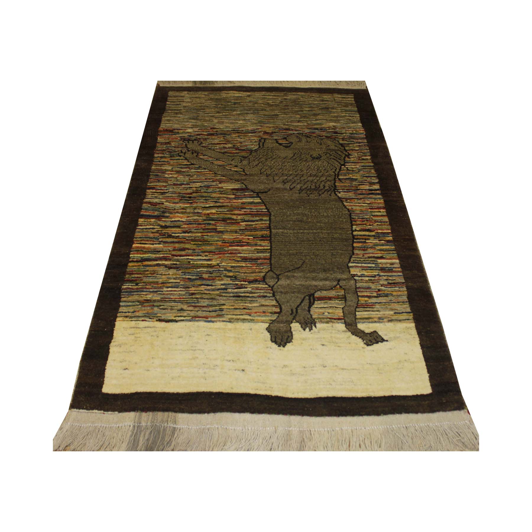 Tapis en laine Gabbeh persan original tissé à la main en Fars lion