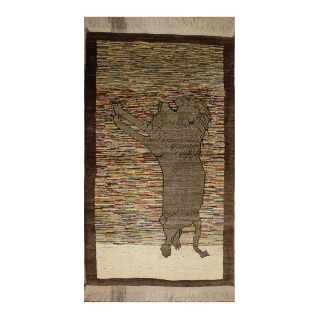 Tapis en laine Gabbeh persan original tissé à la main en Fars lion
