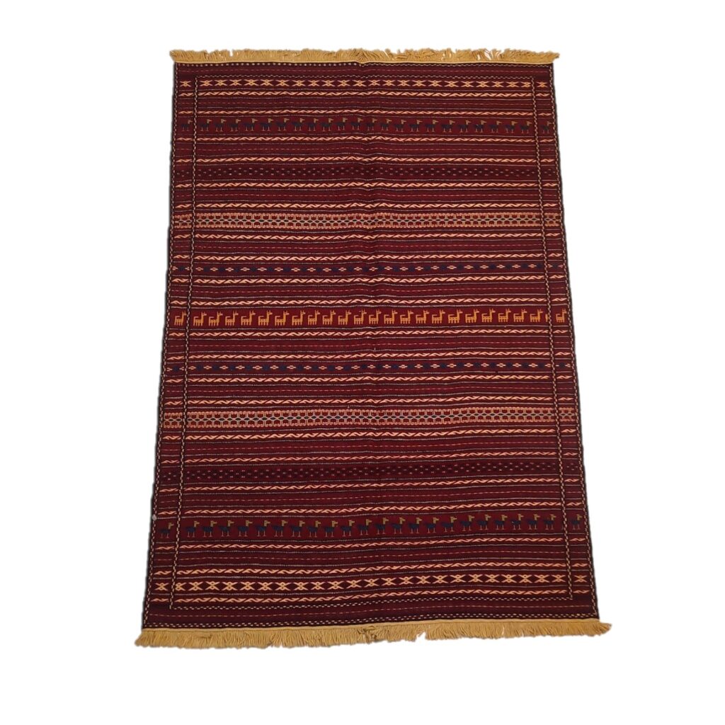 Tapis Kilim persan avec laine tissé à la main en Ghoochan rayé bordeaux