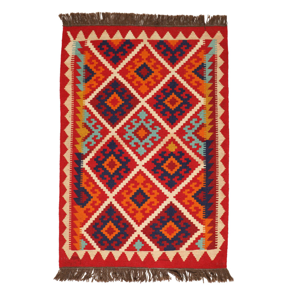 Tapis en laine Kilim persan avec laine tissé à la main en Isfahan Qashqai rouge