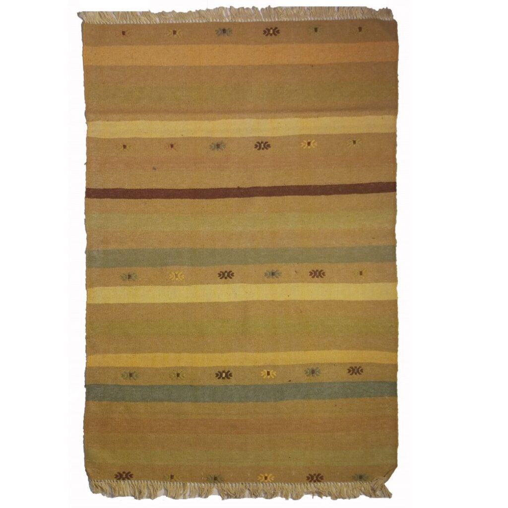 Tapis Kilim persan avec laine tissé à la main en rayé crème