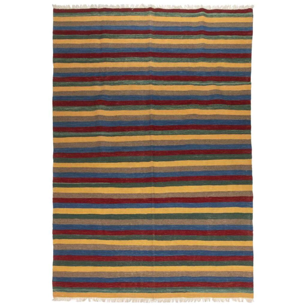 Tapis Kilim Persan en laine tissé à la main dans le Fars, rayé