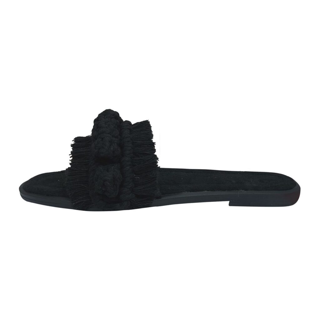 Tongs Boho Chic Macramé pour Femmes en Noir