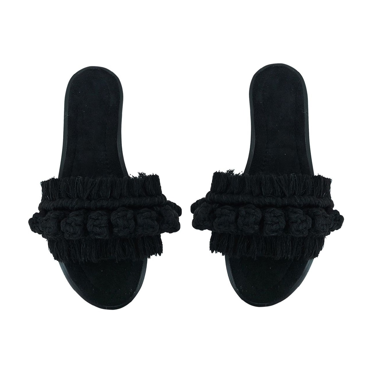 Tongs Boho Chic Macramé pour Femmes en Noir