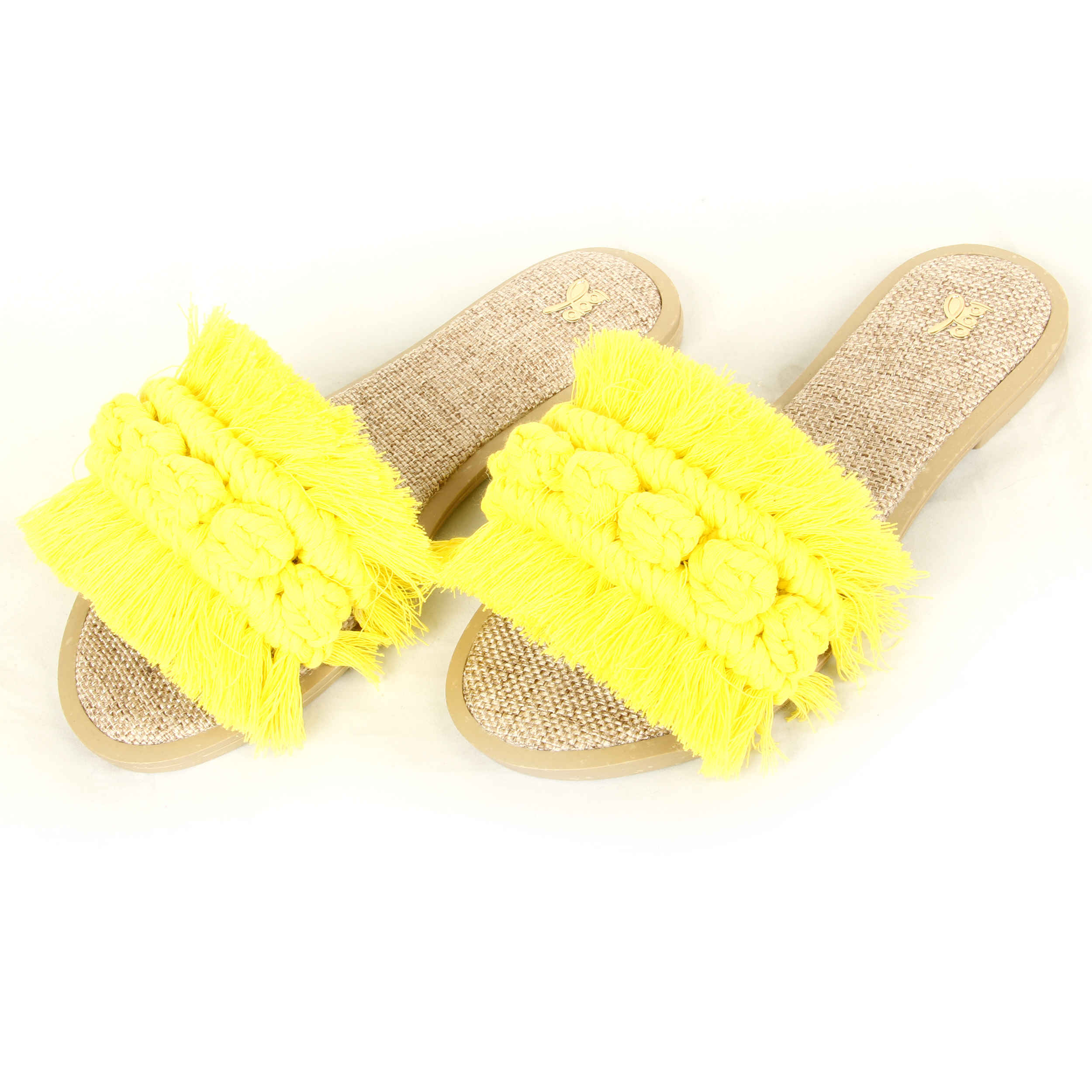 Tongs Boho Chic Macramé pour Femmes en Jaune