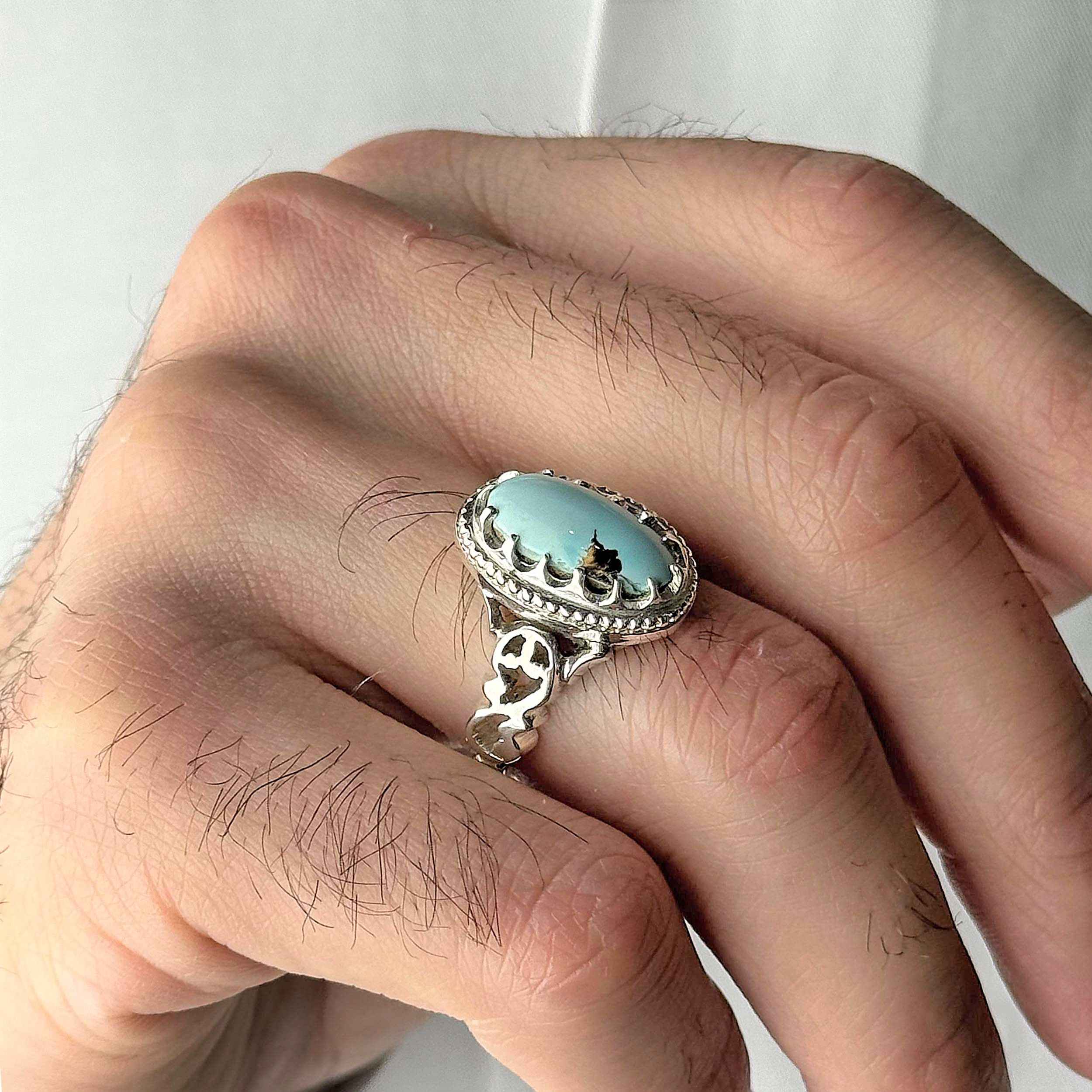 Bague en Argent Persan pour Homme avec Turquoise de Neyshabur