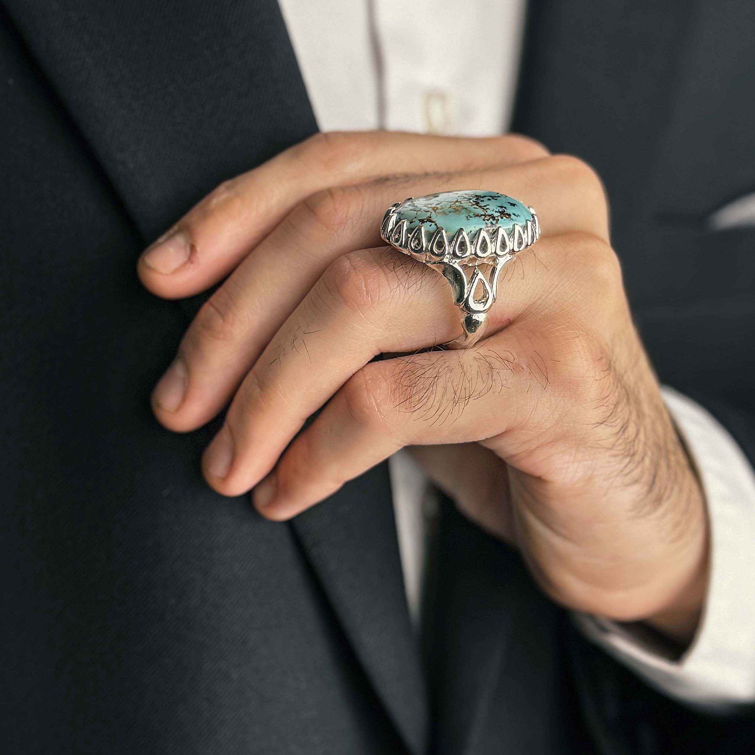 Bague Faite Main AM_4806 pour Homme avec Turquoise de Neyshabur