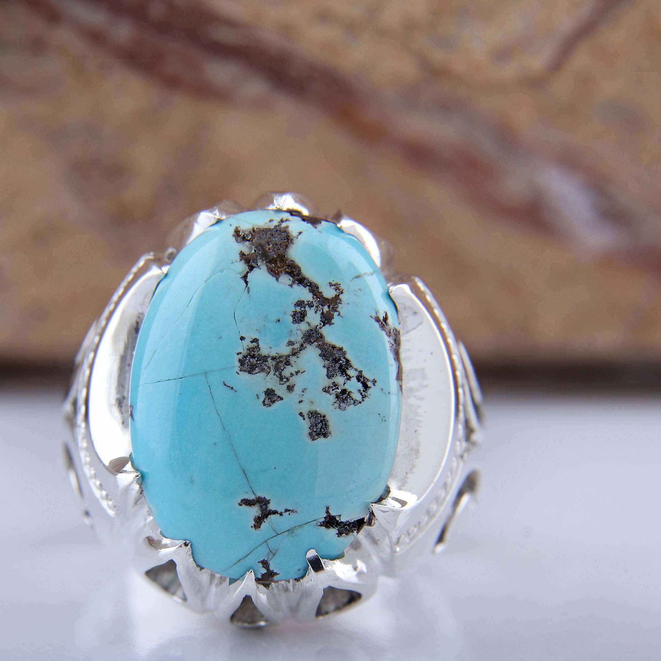 Bague Faite Main AM_4807 pour Homme avec Turquoise de Neyshabur