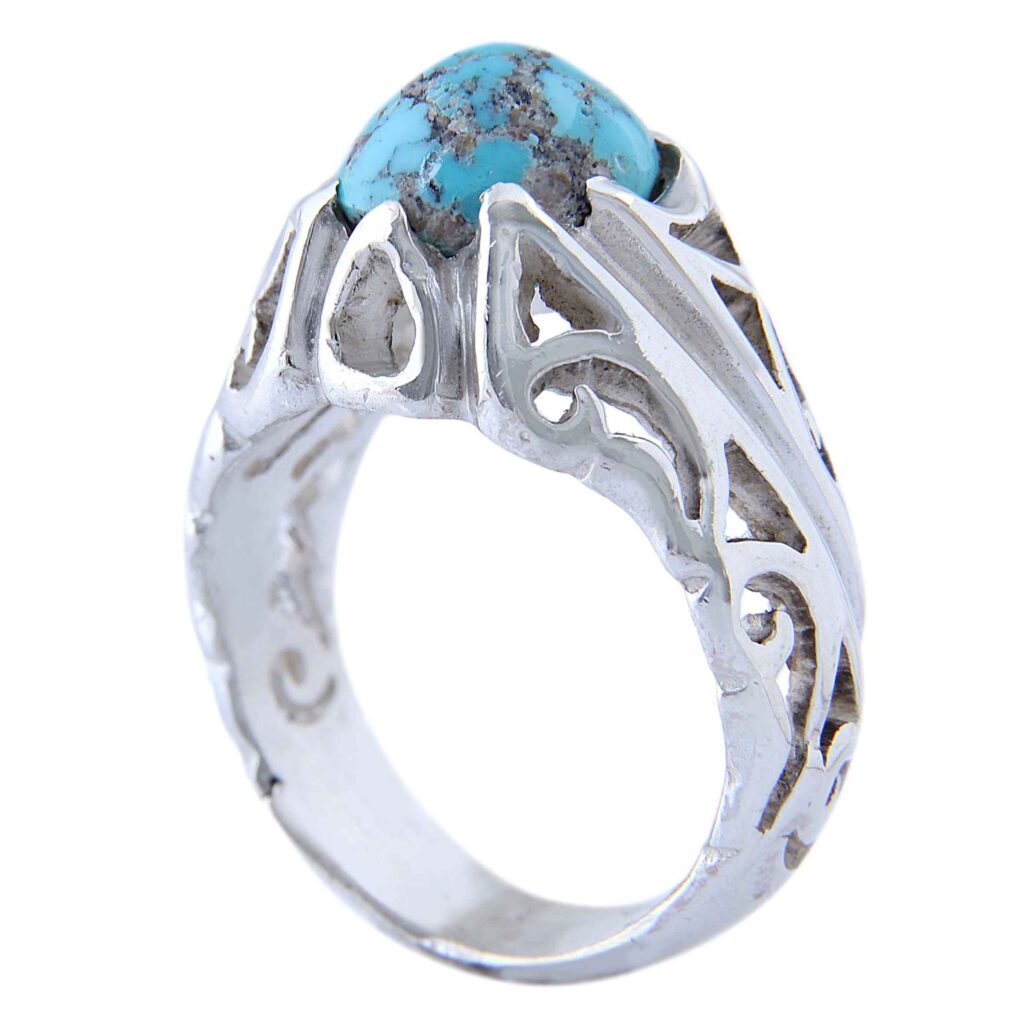 Bague Modèle Goutte en Argent Persan avec Turquoise de Neyshabur pour Homme