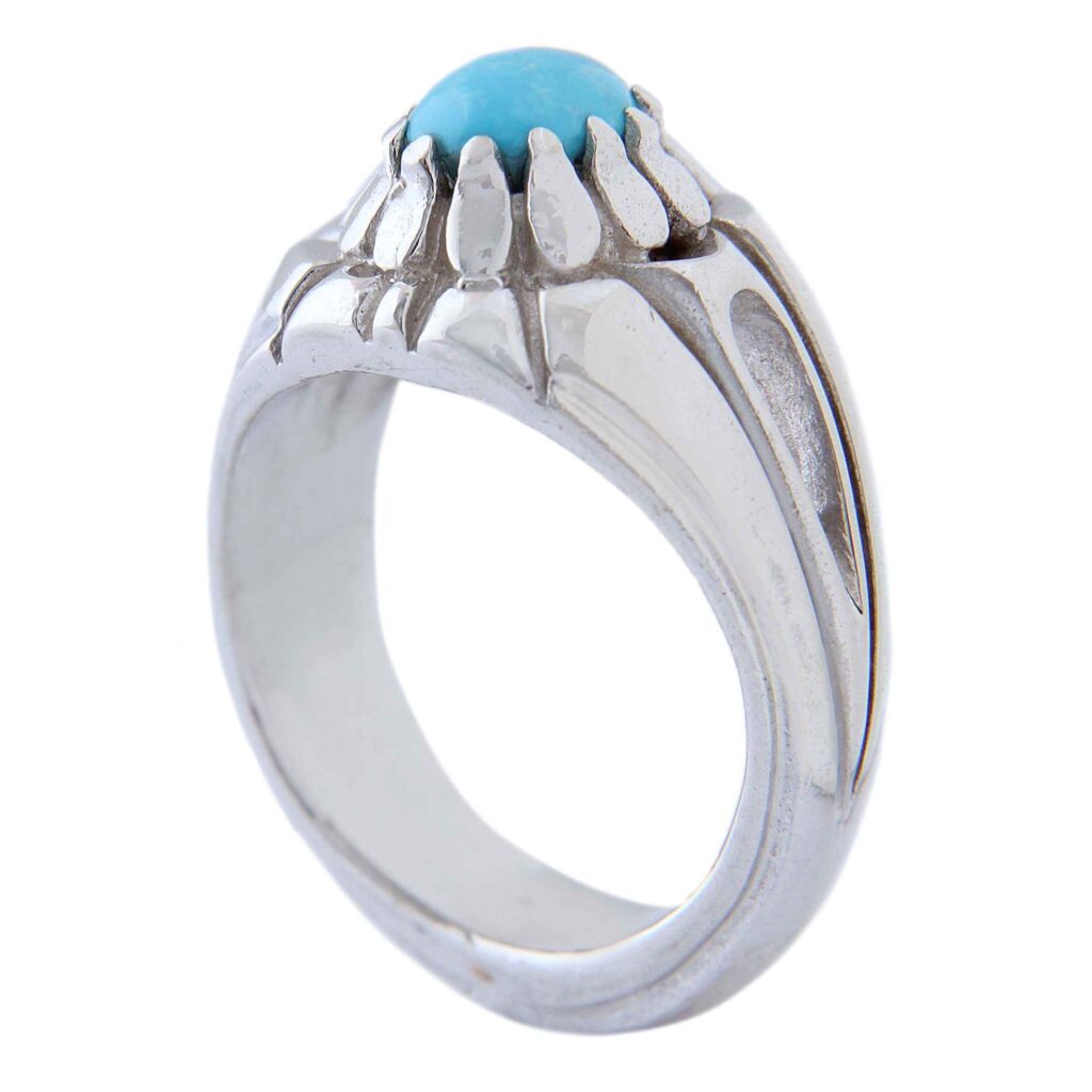 Bague Modèle Araignée en Argent Persan avec Turquoise de Neyshabur pour Homme