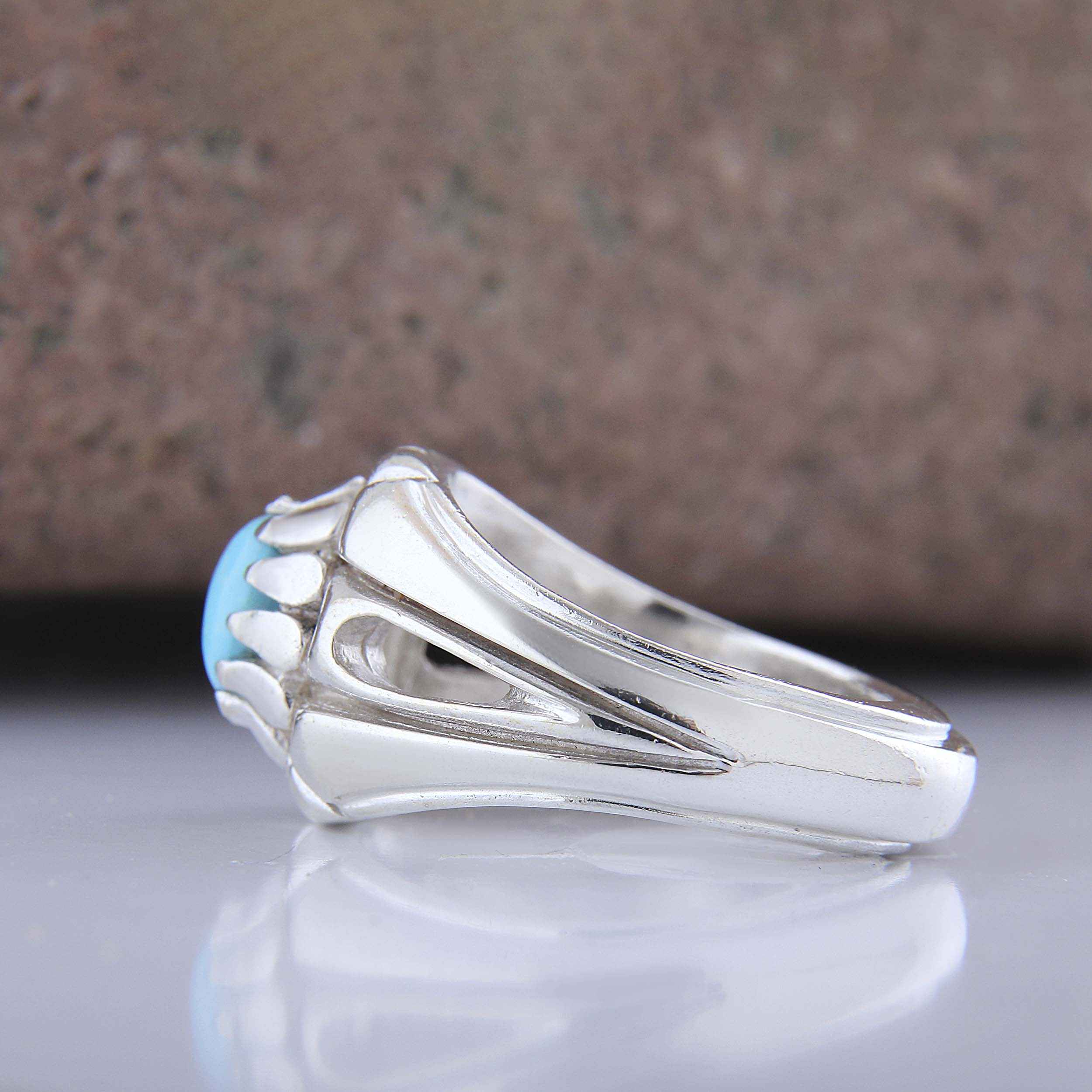 Bague Modèle Araignée en Argent Persan avec Turquoise de Neyshabur pour Homme